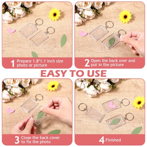 200 Pcs Clear Acrylic Photo Keychain, Transparent Picture Keychain, Blank Photo Insert Keyring, DIY Picture Frame Keyring with Split Ring for Party Gift