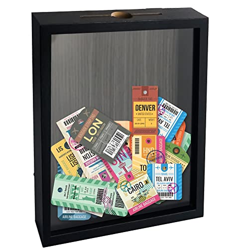 FramePro Ticket Shadow Box 8x10 Top Loading Display Case Frame with Slot on Top, Customizable DIY Sweet Gift, Movie Travel Sporting Events Concert Ticket Stubs Drink Beer Caps- Memory Box - color: Black, size: 8x10