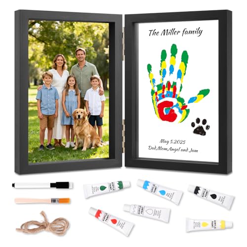 Family Handprint Kit, DIY Baby Hand and Footprint Handmade Keepsake Wooden Frame, Family Gifts with 6 Non-Toxic Baby-Safe Paint, Ideas Gift for New Parents, Grandparents, Father's Day, Mother's Day - color: Black, size: 5 Pages Acrylic Boards