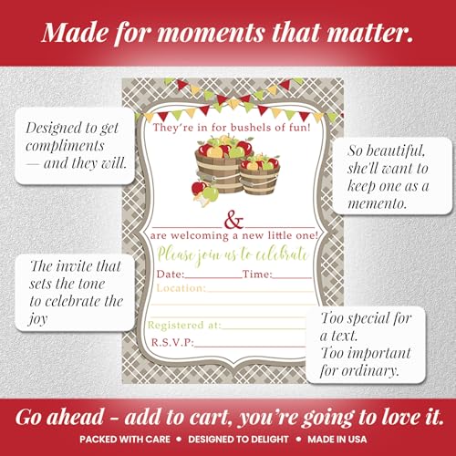 Bushels of Fun Apple Baby Shower Invitations, 20 5x7 Fill In Cards with Twenty White Envelopes by AmandaCreation™ - style: Bushels of Fun Apple