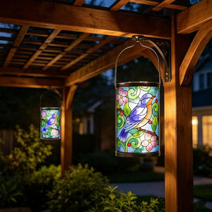 MUMTOP Bluebird Glass Solar Lantern Outdoor Waterproof Hanging Garden Light - color: Bluebird
