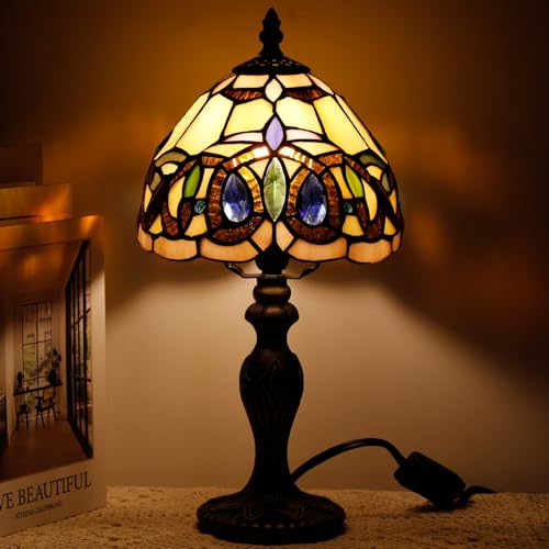 Small Tiffany Stained Glass Table Lamp,Serenity Victorian | Mini Desk Accent Light, Bedroom Bedside Reading, Antique Style Decor, 8X15 Inches - color: Serenity Victorian