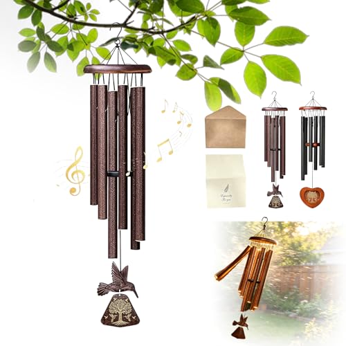 Memorial Wind Chimes for Loss of Loved One, Weather Resistant Aluminum Deep Tone Outdoor Chime for Grieving Mother Father Husband, Remembrance Sympathy Gift Healing Grief Tribute - color: 32ln-bronze Hummingbird