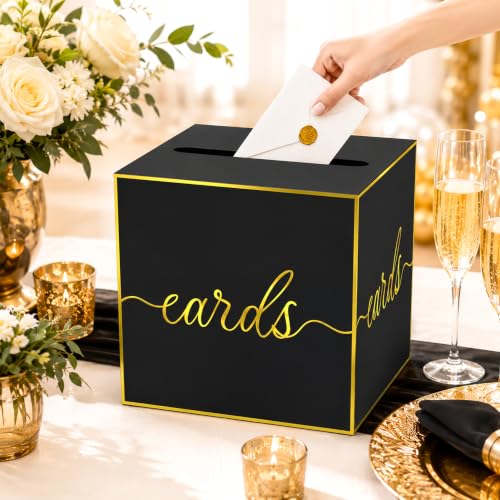 Black and Gold Foil Card Box for Birthday Parties, Graduation and Wedding - color: Black Gold
