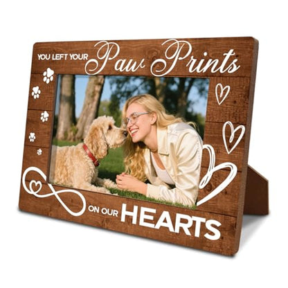 Pet Memorial Gifts for Loss of Dog, You Left Your Paw Prints on Our Hearts, Photo Gifts Wooden Picture Frame, Picture Frame for Loss of Pet Sympathy 7.9 * 5.7inches - color: Style 18