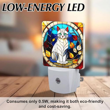 Cat Stained Glass Night Lights Plug into Wall for Room, Cat Night Light LED for Bedroom - color: Cat