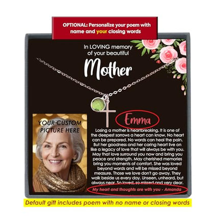 Be Wished Loss of a Mother Sympathy Gifts, Handmade Necklace with Meaningful Message, Ready to Give Jewelry - style: Cross + Picture