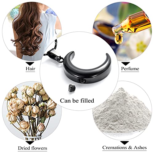 Imrsanl Cremation Jewelry for Ashes Moon Urn Necklace Stainless Steel Memorial Lockets Keepsakes Jewelry for Ashes Pendant - Fill kit - color: Black