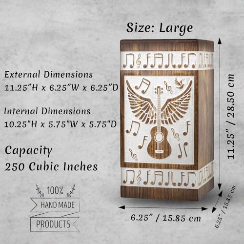 Guitar Wings Wooden Urn for Human Ashes, X-Large 250 Cu in, White - color: Antique White, size: X-Large (250 lbs)
