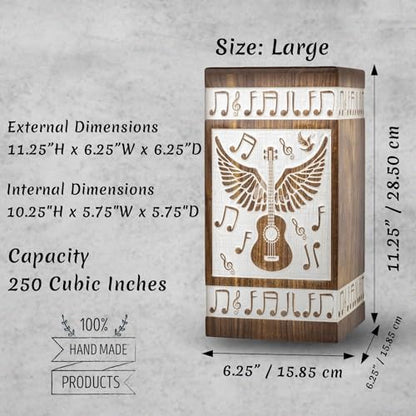 Guitar Wings Wooden Urn for Human Ashes, X-Large 250 Cu in, White - color: Antique White, size: X-Large (250 lbs)
