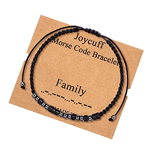 Inspirational 𝐌𝐨𝐫𝐬𝐞 𝐂𝐨𝐝𝐞 𝐁𝐫𝐚𝐜𝐞𝐥𝐞𝐭𝐬 𝐟𝐨𝐫 𝐖𝐨𝐦𝐞𝐧 𝐌𝐞𝐧 Mothers Day Birthday 𝐆𝐢𝐟𝐭𝐬 Mom Mother Father Daughter Aunt Grandmother Jewelry Cord Wrap Bracelet with Black Hematite Beads - style: Family