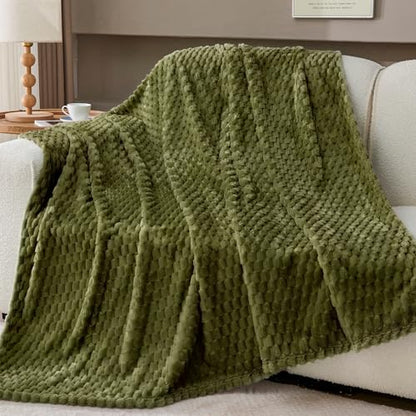 330GSM 3D Jacquard Throw Blanket for Couch, Olive Green, 50"x60" - color: Olive Green, size: Throw(50"x60")