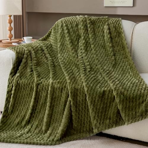 330GSM 3D Jacquard Queen Blanket for Bed, Olive Green, 90"x90" - color: Olive Green, size: Queen(90"x90")