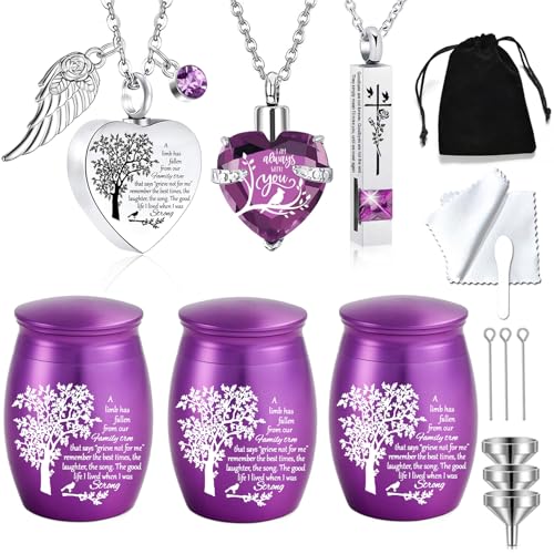 Cremation Urn Necklace for Ashes Set of 6- Small Cremation Urns for Human/Pet Keepsake Sharing Urns Memorial Ashes Holder-A Limb has Fallen from The Family Tree (6Pcs-Purple) - color: 6pcs-purple
