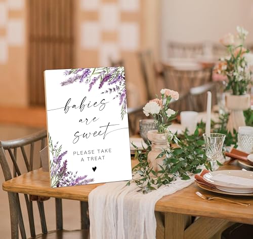 Babies Are Sweet Sign, Lavender Baby Shower Table Signs, Centerpieces for Tables, Gender Reveal Gifts Ideas, Purple Floral Wooden Sign with Stand for Gender Reveal Party and Baby Shower Activities, 38 - color: Babies are38
