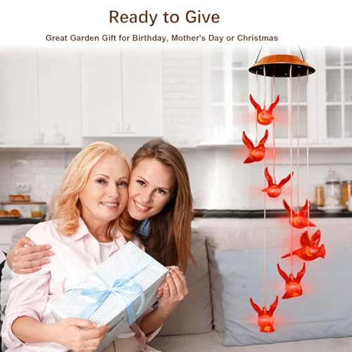 Cardinal Solar Wind Chimes, Cardinal Red Bird Solar Lights Outdoor | Mobile Hanging Wind Chimes for Outside Garden Yard Patio Porch Party Decor, Birthday Gardening Gifts for Mom Women Grandma