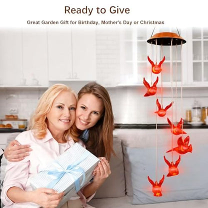 Cardinal Solar Wind Chimes, Cardinal Red Bird Solar Lights Outdoor | Mobile Hanging Wind Chimes for Outside Garden Yard Patio Porch Party Decor, Birthday Gardening Gifts for Mom Women Grandma
