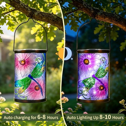 MUMTOP Dragonfly Solar Lantern Outdoor Waterproof, Hanging Garden Light - color: Lavender
