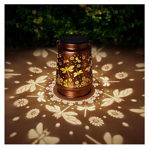 2 Pack Dragonfly Solar Lanterns Outdoor Waterproof Rose Garden Decor Gifts for Women Mom Grandma Hanging Solar Lights Metal Lantern Decoration Outside for Yard,Patio,Backyard,Porch - style: F. 2 Pack Dragonfly Lantern