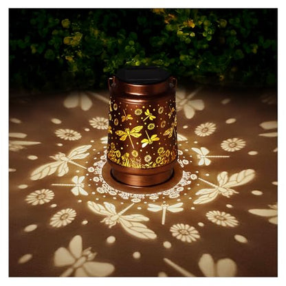2 Pack Dragonfly Solar Lanterns Outdoor Waterproof Rose Garden Decor Gifts for Women Mom Grandma Hanging Solar Lights Metal Lantern Decoration Outside for Yard,Patio,Backyard,Porch - style: F. 2 Pack Dragonfly Lantern
