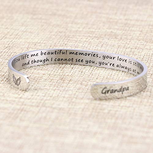 Memorial Gifts for Loss of Mom Dad In Memory of Jewelry Sympathy Bracelet | Bereavement Cuff Secret Message Engraved Grief Gifts for Women - style: Grandpa Memorial Gift- You left me beautiful memories
