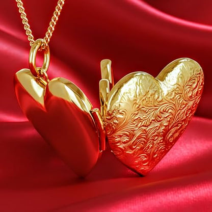LIFETIME JEWELRY Antique Heart Locket Necklace for Women & Girls That Holds Pictures – 10X Thicker Real 24K Gold Plated Charm – Made in USA with Lifetime Replacement - style: Big Gold Locket NO Chain