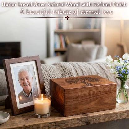 Handmade Wooden Urn for Human Ashes - Wooden Tree of Life Adult Urns - Funeral Urn for Men Women - Male Female Cremation Urn for Ash Rosewood (L-10X7X5''-260 Cu in)