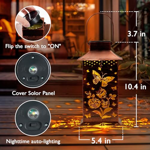 Homemory Gifts for Women, Butterfly Solar Lanterns Outdoor Waterproof | Solar Decoration with Led Glow and Waterproof Metal Design, Ideal for Garden, Yard, Patio, Porch, Birthday Gifts - style: Butterfly Square