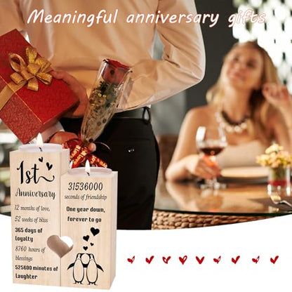 1 Year Anniversary Wedding Gifts for Boyfriend Girlfriend, One Year 1st Anniversary Romantic Gifts for Him Her, Heart Shaped Candlestick for Couple Husband Wife - color: 1st Anniversary