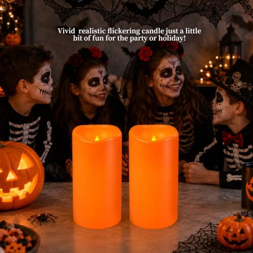 Amagic 3"x6" Flameless Candles, Waterproof LED Pillar Candles, Set of 2 - color: Orange, size: 2 Pack, D3"xH6"