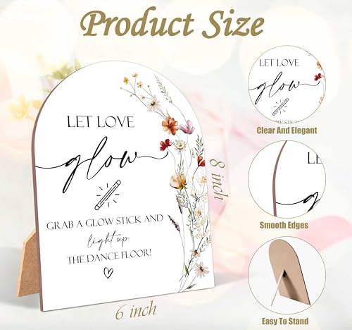 Wildflower Let Love Glow Sign, Wedding Ceremony Signs, 6 x 8 Inch Arch Wooden Tabletop Sign with Stand, Wedding Reception Decoration Supplies (AG09) - color: Let Love Glow