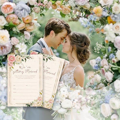 Floral Wedding Invitation Cards with Envelopes, 20 Sets Ranunculus Wedding Invites, Eucalyptus Greenery Bridal Shower Engagement Announcement 4x6 Inch We're Getting Married Invitations (215) - color: Pink Ranunculus