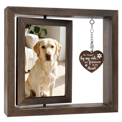 CHILDLION Pet Memorial Photo Frame, 4x6 Double Sided Rotating Pet Gifts, Unique Pet Loss Gifts for Loss of Dog, Wooden Memorial Ornament for Home Garden Decoration