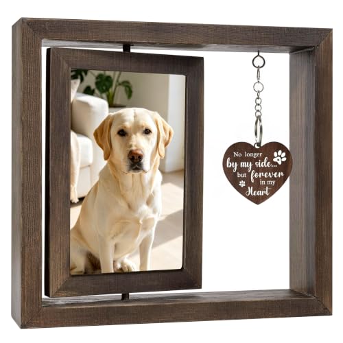 CHILDLION Pet Memorial Photo Frame, 4x6 Double Sided Rotating Pet Gifts, Unique Pet Loss Gifts for Loss of Dog, Wooden Memorial Ornament for Home Garden Decoration