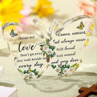 Bucherry Sympathy Gift Loss of Loved One Acrylic Butterfly Memorial, Flower | Bereavement Keepsake with Dried Flowers, Remembrance Funeral Condolences in Memory of Loss Loved Mom Dad Husband Grandma