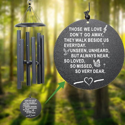 Sympathy Wind Chimes, 40" Memorial Wind Chimes for Loss of Loved One, Sympathy Memorial Bereavement Gift,in Memory of Loved One Loss of Mother Father，Home Decor Garden Patio Outdoor (Black)