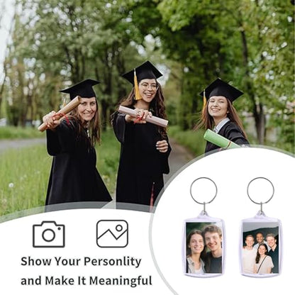 30pcs Pendant Picture Frame keychain, Clear Acrylic Photo Frame Keyring Holder, Make Your Own Personalized keychain Kit, Rectangle Blank Photo Insert Keychain for DIY Craft
