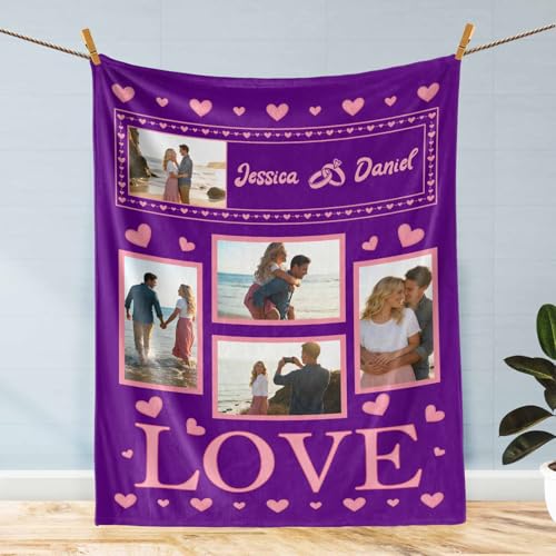 D-Story Custom Blanket with Picture Couples Gifts Valentines Day Gifts for Her Him Personalized Photo Blanket Customizable I Love You Gifts for Girlfriend Boyfriend Wife Husband Love - color: Love