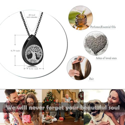 Hearbeingt Teardrop Urn Necklaces for Ashes Tree of Life Memorial Locket - color: Teardrop-Customize