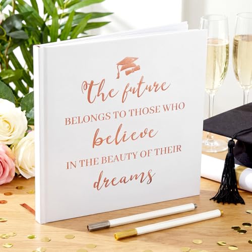 2026 Graduation Guestbook 8.7'' x 8.7" with 2 Markers Class of 2026 Guest Book Inspirational Graduate Scrapbook Hardcover Rose Gold Foiled Photo Album for Graduation Party Supply 144 Pages - color: White, style: Inspirational