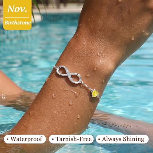 CDE 925 Sterling Silver Infinity Birthstone Bracelet Jewelry Gift for Women | Hypoallergenic,Non Tarnish,Heart CZ,Nickel-Free & Lead-Free,Anniversary Christmas Birthday Idea Gifts for Wife Girlfriend Her - color: 11-Nov