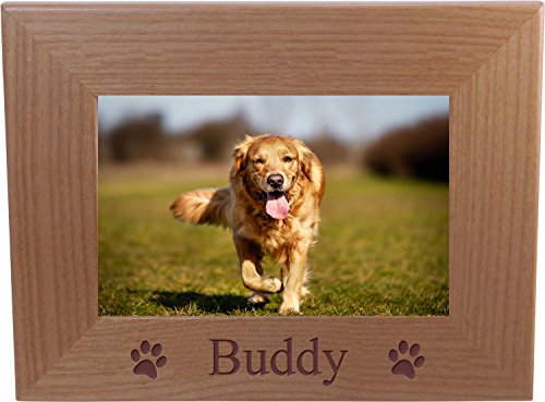 Custom Dog - Engraved Natural Alder Wood Hanging/Tabletop Personalized Picture Memory Family Memorial Photo Frame (4x6-inch Horizontal) - size: 4x6-inch Horizontal