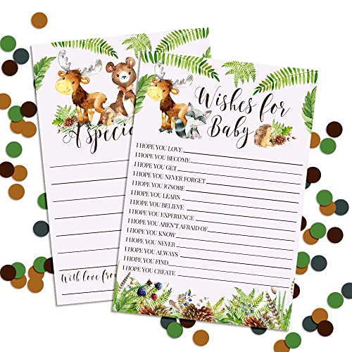 Amanda Creation Watercolor Woodland Forest Animals Baby Wishes Cards 20, 4"x6" - Great Keepsake and Fun Activity for Baby Showers - Baby Keepsakes Last Generations - Fill-In, Double-Sided Cards - style: Woodland Forest Animals