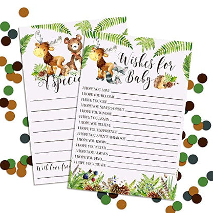 Amanda Creation Watercolor Woodland Forest Animals Baby Wishes Cards 20, 4"x6" - Great Keepsake and Fun Activity for Baby Showers - Baby Keepsakes Last Generations - Fill-In, Double-Sided Cards - style: Woodland Forest Animals