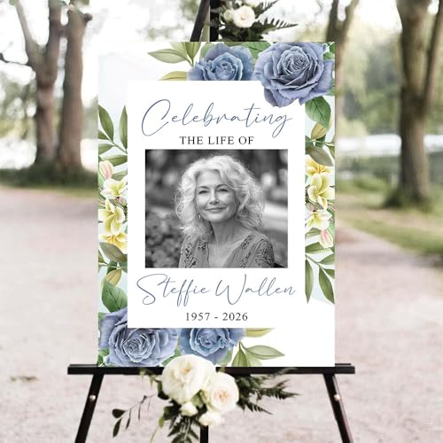 Personalized Funeral Welcome Sign with Photo, Black Celebration of Life Memorial Yard Decor, Custom Minimalist Tribute Sign, In Loving Memory Decoration for Funeral Service #12 - color: Version #12