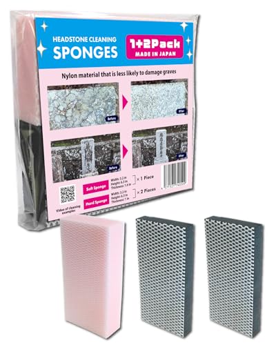 Premium Japan Quality Headstone Cleaning Sponge | Gravestone & Tombstone Care 1+2 Pack | Non-Scratch Stone Scrubber for Cemetery, Concrete & Brick | Physical Cleaning with Water, Made in Japan