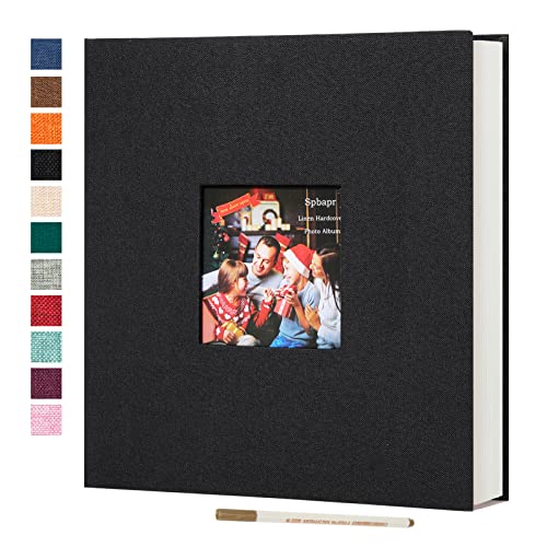 Spbapr Large Photo Album Self Adhesive 3x5 4x6 5x7 8x10 Pictures Magnetic Scrapbook 40 Blank Pages Linen Cover DIY Album with A Metal Pen - color: Black, size: 11''x10.6''40pages