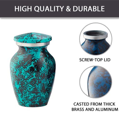 Small Urns for Human Ashes Adult Male or Female - Mini Urns - Cremation Keepsakes with Velvet Box - Memorial Urn and Ash Storage (Blue, 6 Count (Pack of 1))