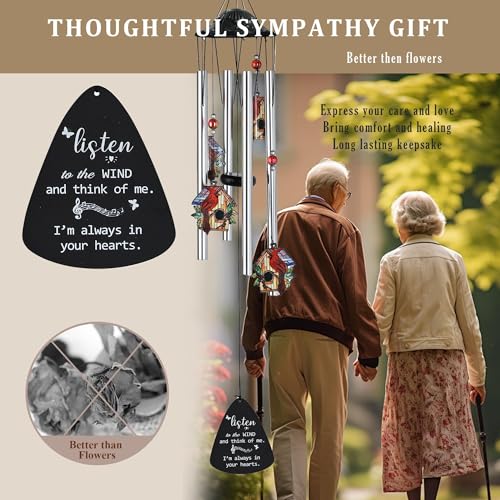 34'' Large Cardinal Red Bird Wind Chimes for Outside Garden Patio Decor | Memorial Wind Chimes Outdoor;Red Bird Windchime,Cardinal Gifts,Sympathy Gifts for Loss of Loved One,Aluminum Tube,with S hook