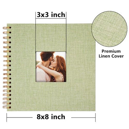 Vienrose 8x8 Inch Scrapbook DIY Small Hardcover Kraft White Pages Scrapbook Photo Album Linen Cover Scrap Book Photo Albums Scrapbooking Supplies Kit for Couple Family Wedding Travel - color: Grassgreen, size: 8 Inch 20 Sheets